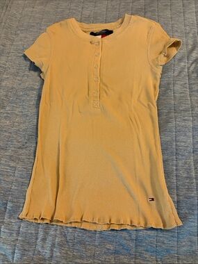 Tommy Hilfiger Pale Yellow Ribbed Short Sleeve Henley Tee